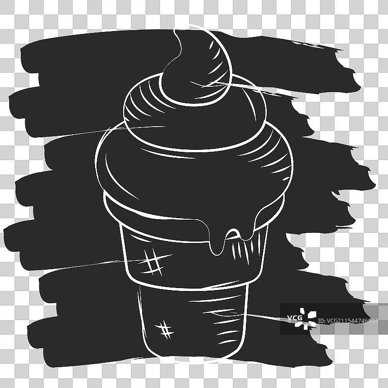 手绘的冰淇淋蛋筒，融化的冰淇淋球图片素材