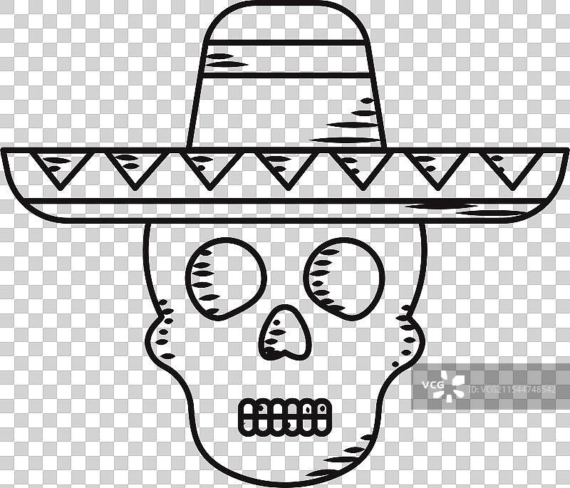 手绘的墨西哥骷髅与草帽图标图片素材