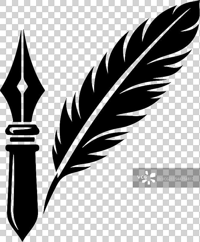 笔或羽毛笔标志设计剪影图片素材