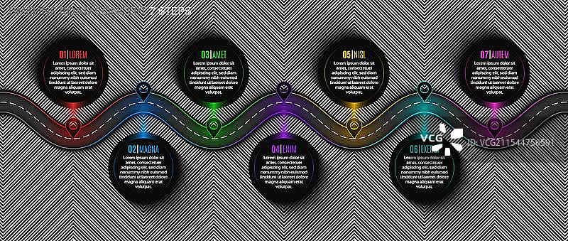 时间线信息图表 7个步骤时间线概念图片素材