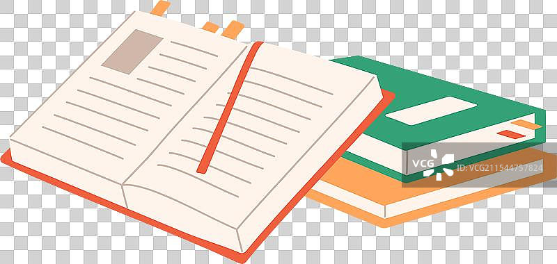 打开的纸质书籍图标，堆叠的教科书图片素材