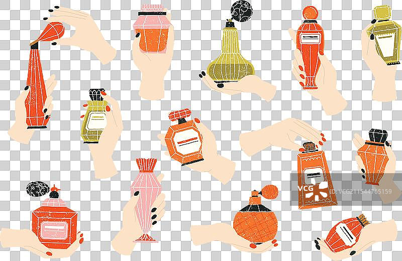 手握香水的卡通女性手指图片素材