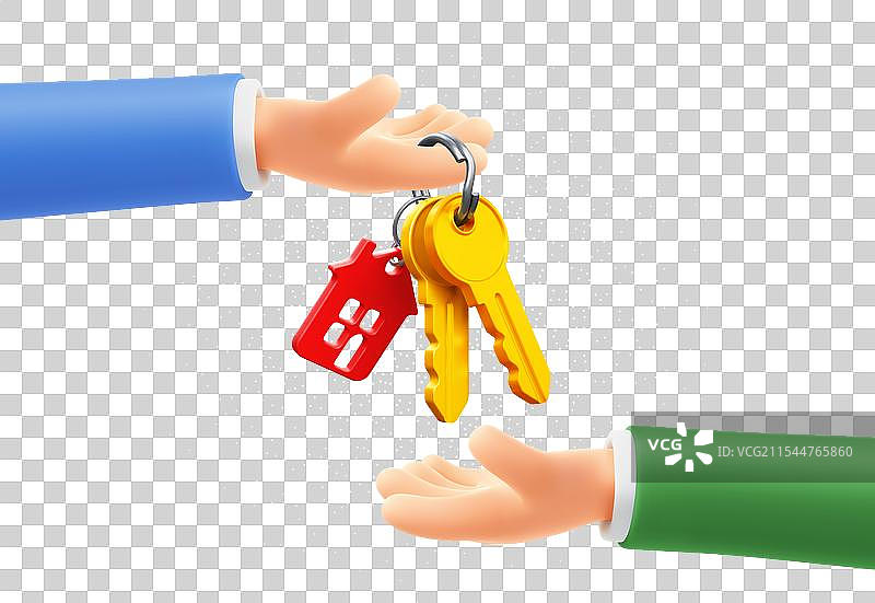 手握着带有房子钥匙链的两把钥匙图片素材