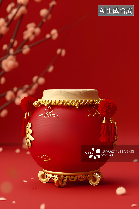 【AI数字艺术】创意新年锣鼓喜庆庆祝鼓3D渲染图片素材