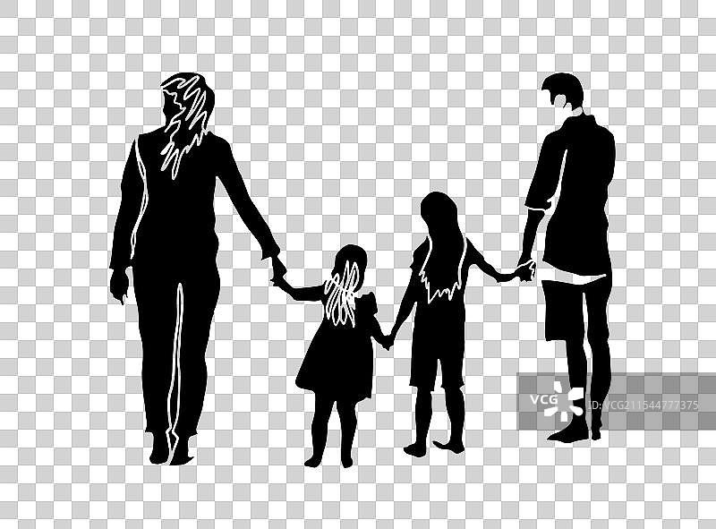 手绘的家庭剪影，不是人工智能生成的图片素材