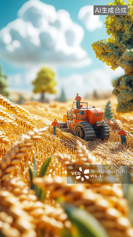 【AI数字艺术】Avatar 农民在金黄色的麦田中收割小麦图片素材