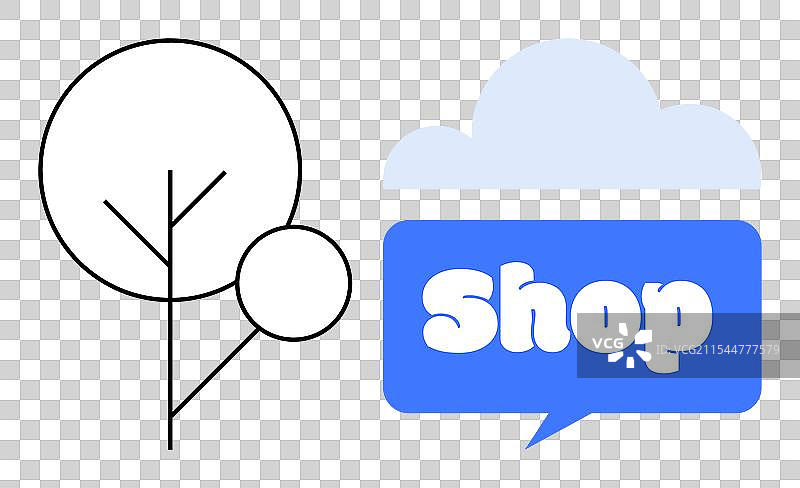 商店旁边的树轮廓与带云的对话气泡图片素材