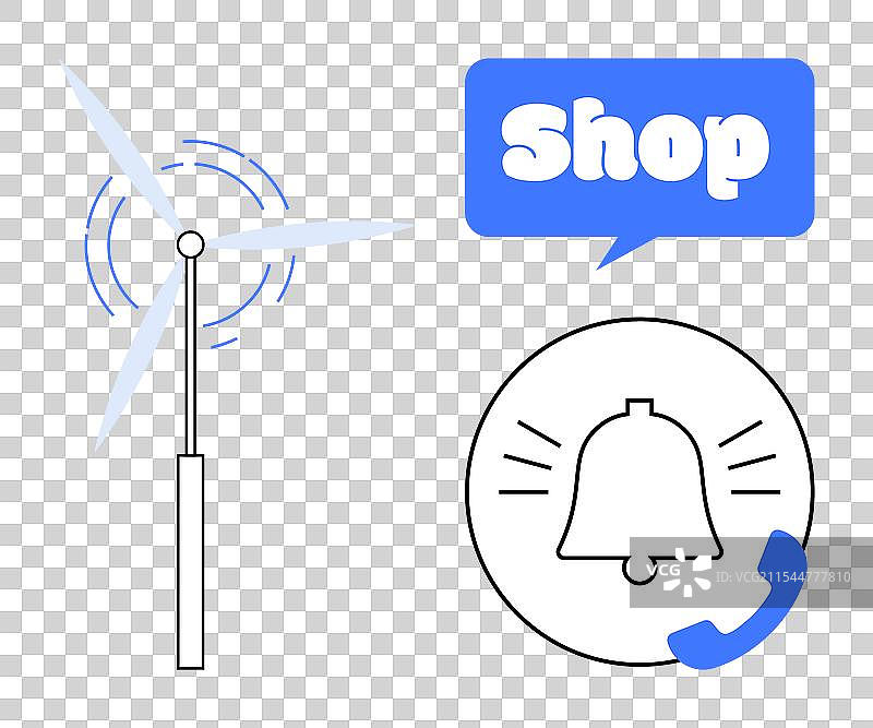 风力涡轮机与商店和通知图标图片素材