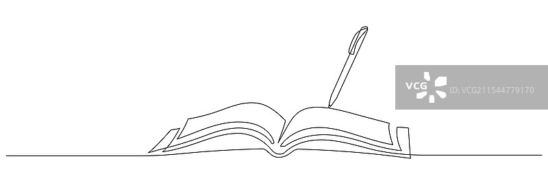 一本打开的书的连续线条画图片素材