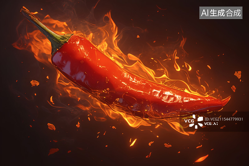 【AI数字艺术】红色的辣椒被火焰包围图片素材