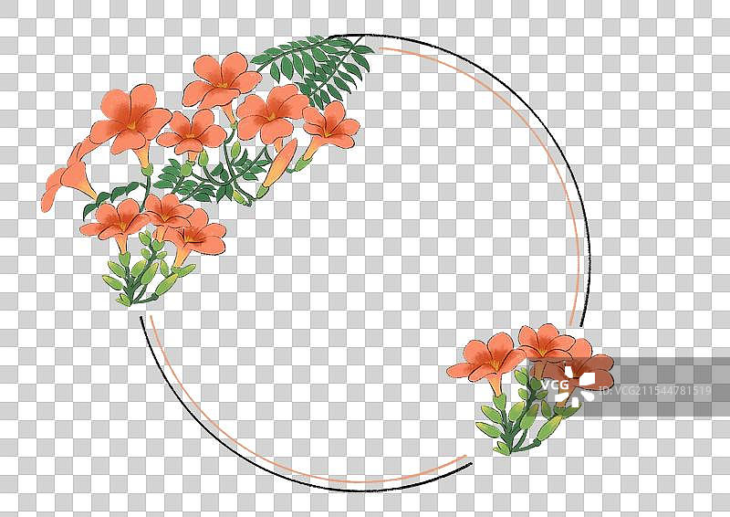 国潮风二十四节气花卉边框-小暑凌霄花图片素材