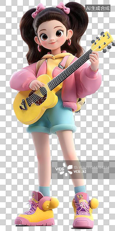 【AI数字艺术】弹吉他的女孩图片素材