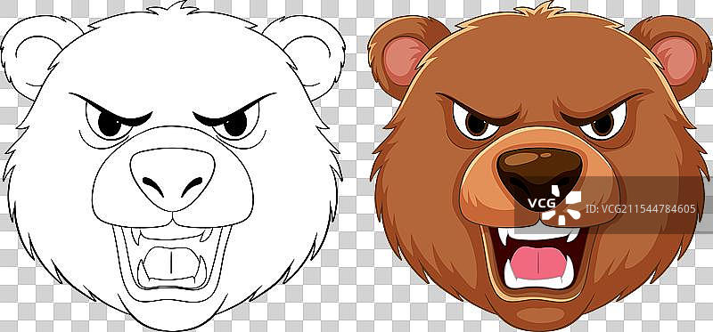 两只卡通熊表现出攻击性的表情图片素材