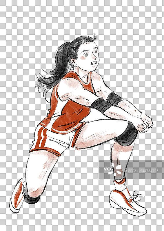国潮风女排运动插画元素图片素材