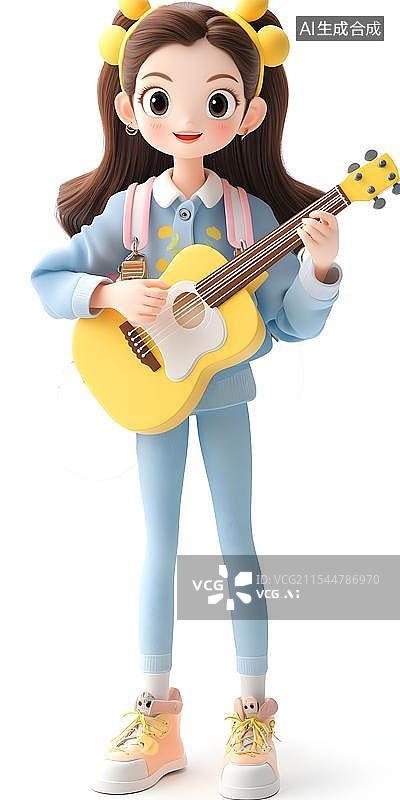 【AI数字艺术】弹吉他女孩图片素材