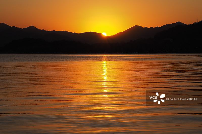 杭州西湖日落图片素材