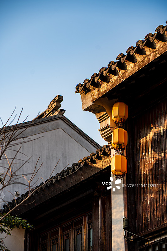 夕阳下的苏州斜塘老街图片素材