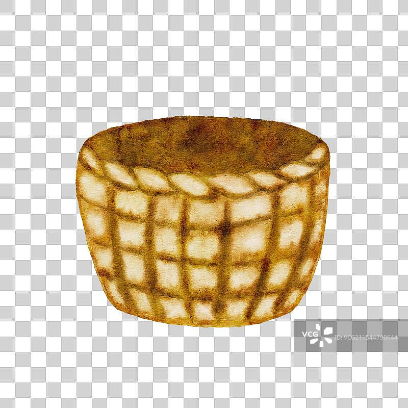 水彩画的藤编篮子，背景为白色图片素材