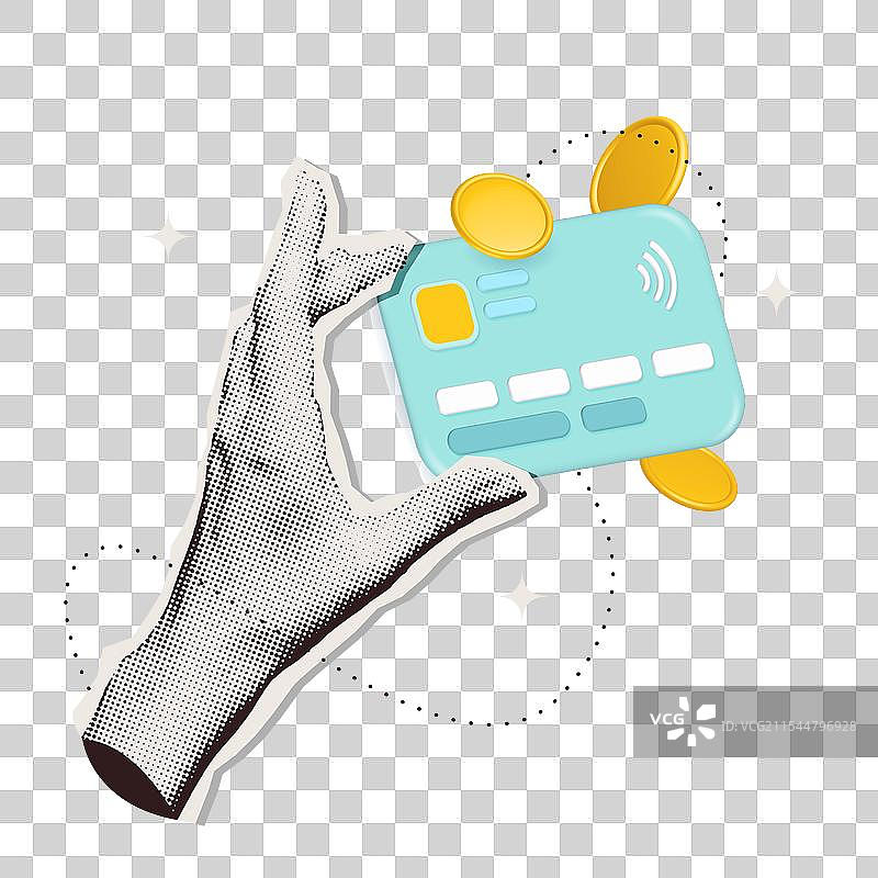 时尚的半色调拼贴画，手持信用卡图片素材