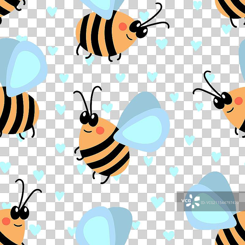 带有蜜蜂的无缝图案，背景为彩色图片素材