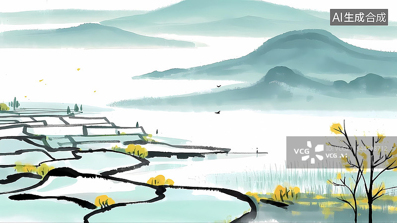 【AI数字艺术】青山绿水图片素材
