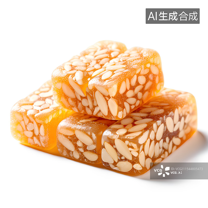 【AI数字艺术】白色背景上的中式传统零食，芝麻糖，传统美味小吃甜食图片素材