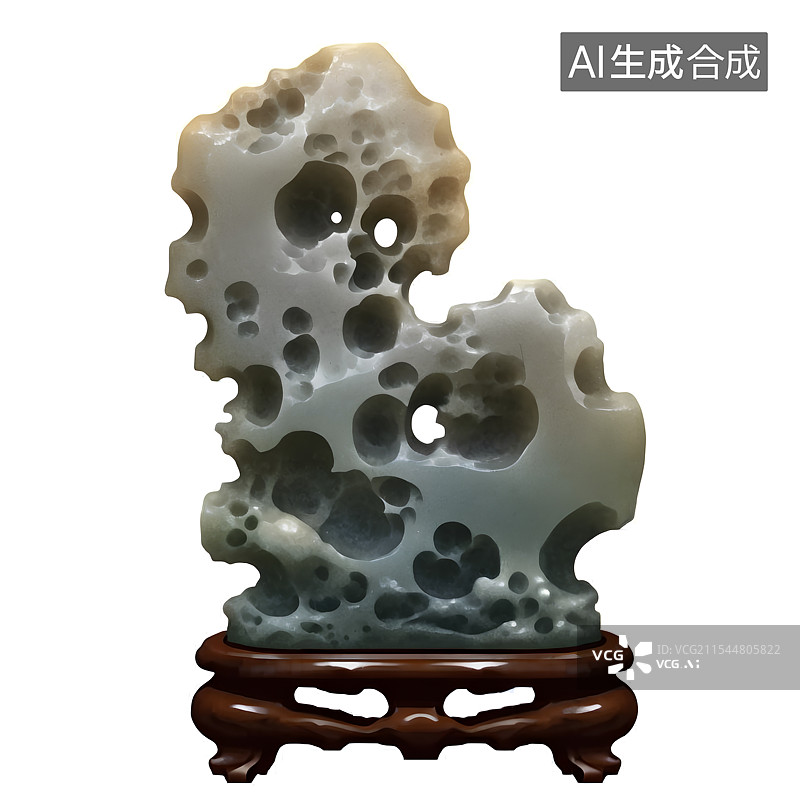 【AI数字艺术】国风手绘插画，中式文房摆件，太湖石，假山奇石摆件图片素材
