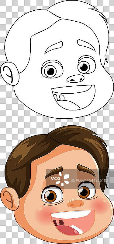 两个卡通面孔展现快乐的表情图片素材