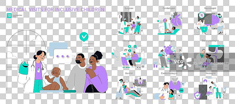 包容性儿童的医疗访问平面图图片素材