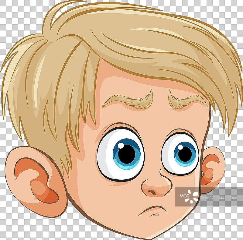 一个面露担忧表情的男孩卡通形象图片素材