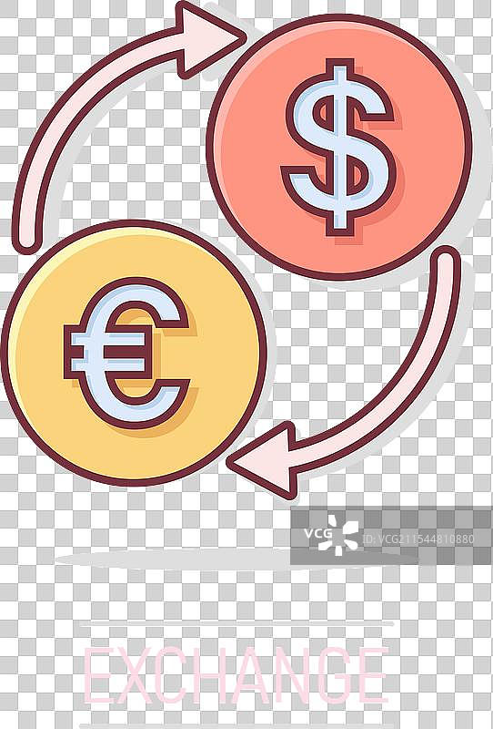 漫画风格的货币兑换图标，美元与欧元图片素材
