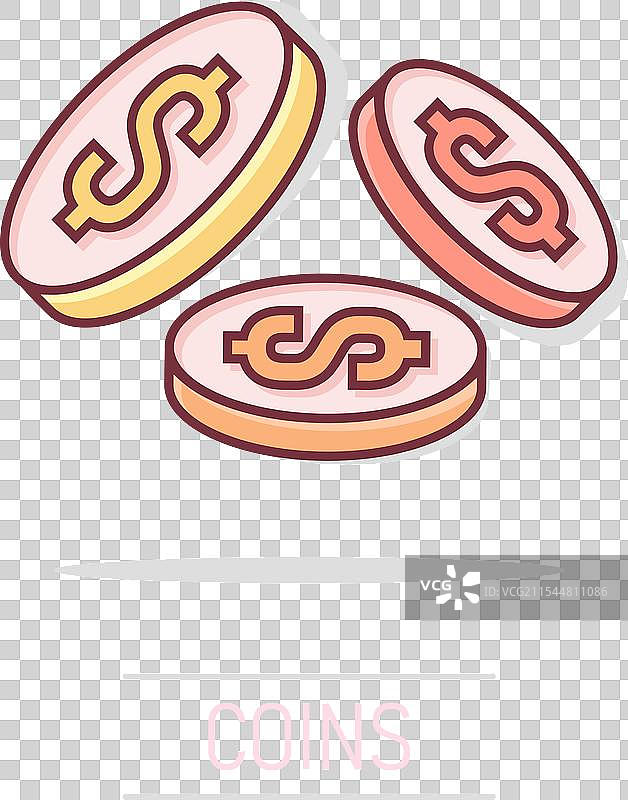 漫画风格的美元硬币堆叠图标图片素材