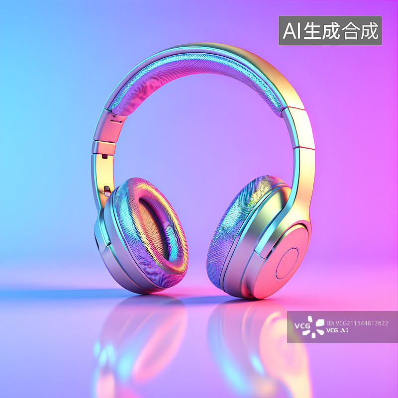 【AI数字艺术】3D渲染，赛博朋克风格粉色耳机，激光镭射质感耳机图片素材