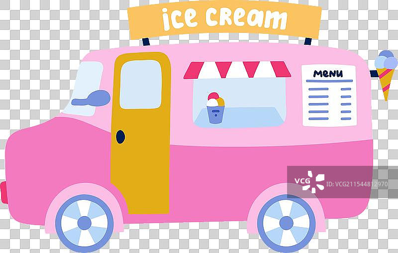 可爱的手绘复古冰淇淋车孤立图像图片素材