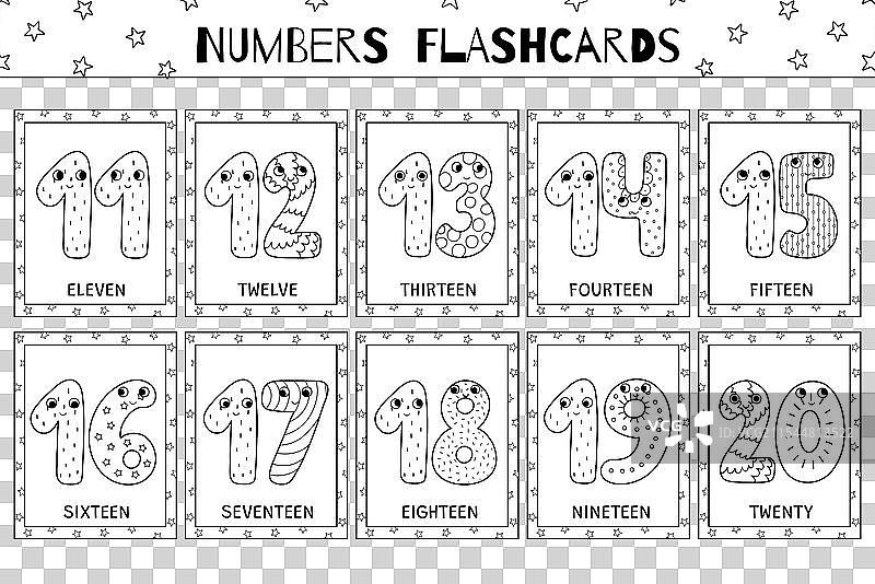 可爱的11到20数字闪卡图片素材