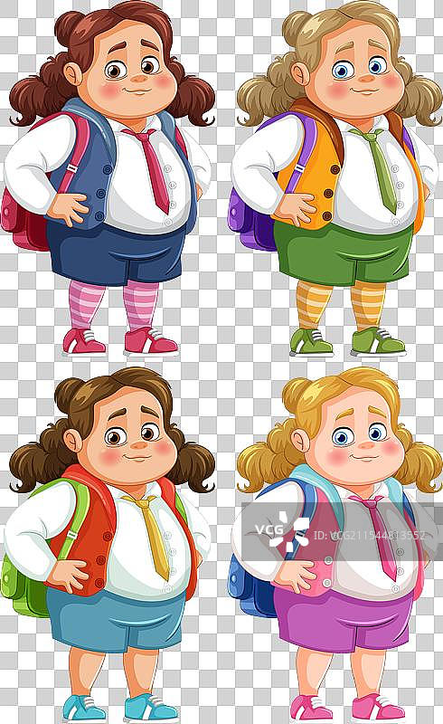 四个背着书包的快乐女学生姿势图片素材