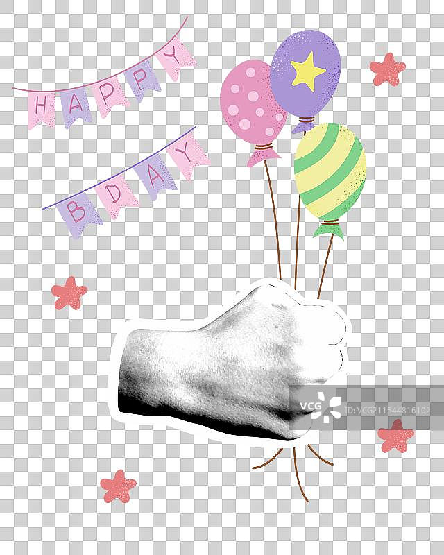 生日拼贴画，手持半色调效果图片素材