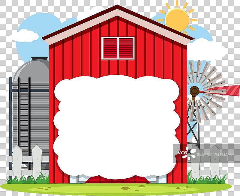 红色谷仓和风车，留有文字空间图片素材