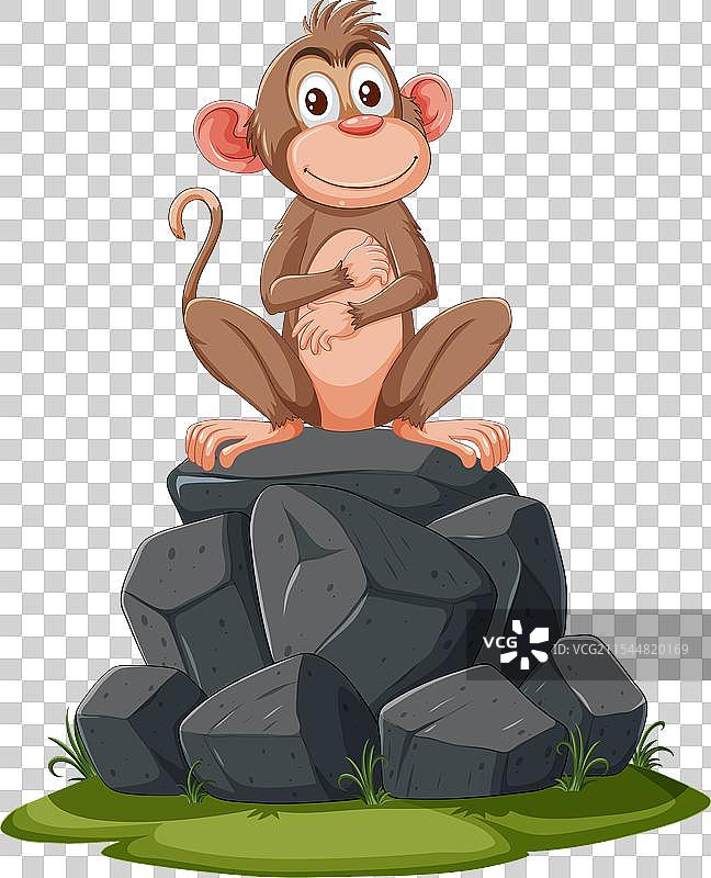 一只快乐的猴子坐在一堆石头上图片素材