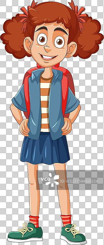 背着书包的快乐小女孩微笑着图片素材