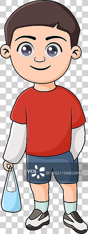 可爱男孩手里提着塑料袋图片素材