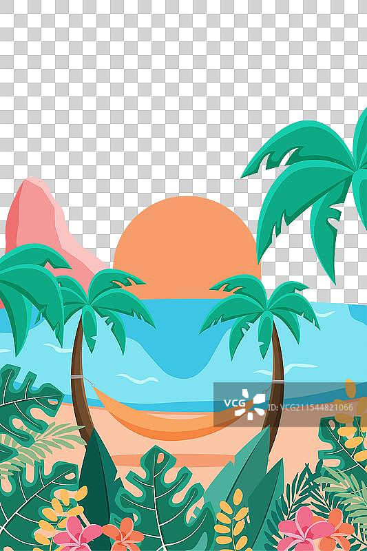 夏季海滩与吊床平面图图片素材