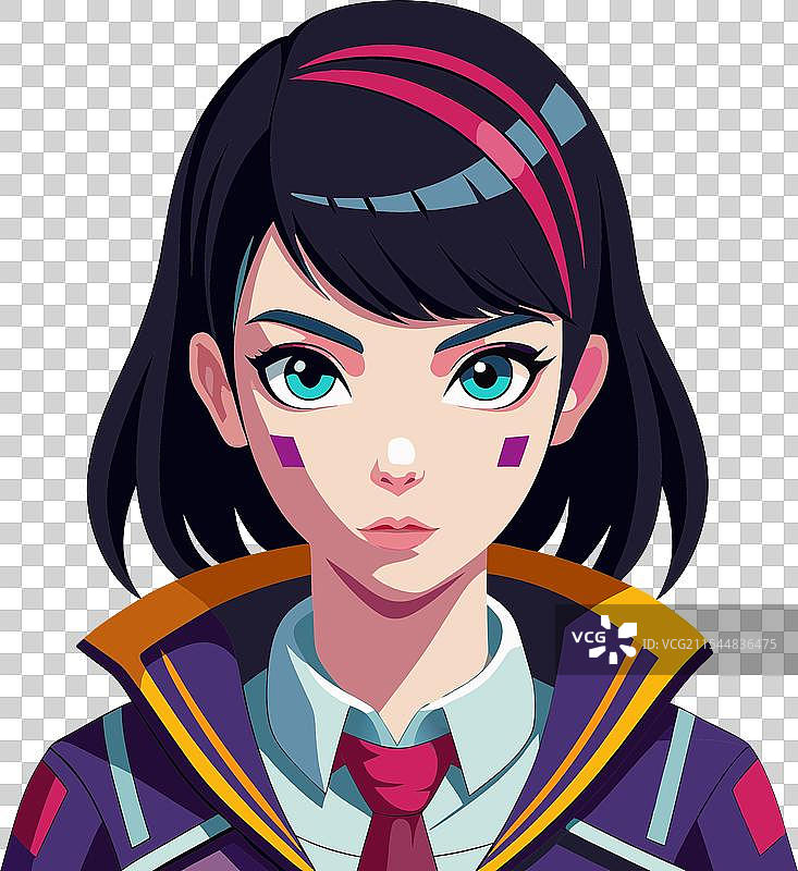 年轻女学生的风格化赛博朋克形象图片素材