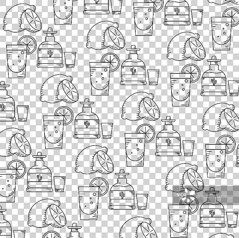 黑色墨西哥风格的龙舌兰、青柠和饮品图案图片素材