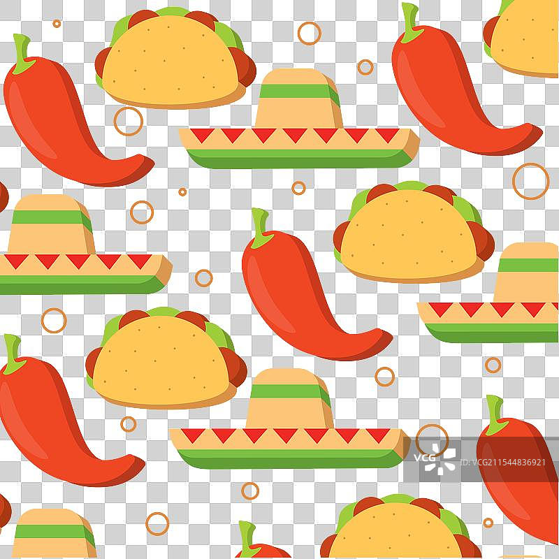 辣椒、塔可和草帽的食物图案图片素材