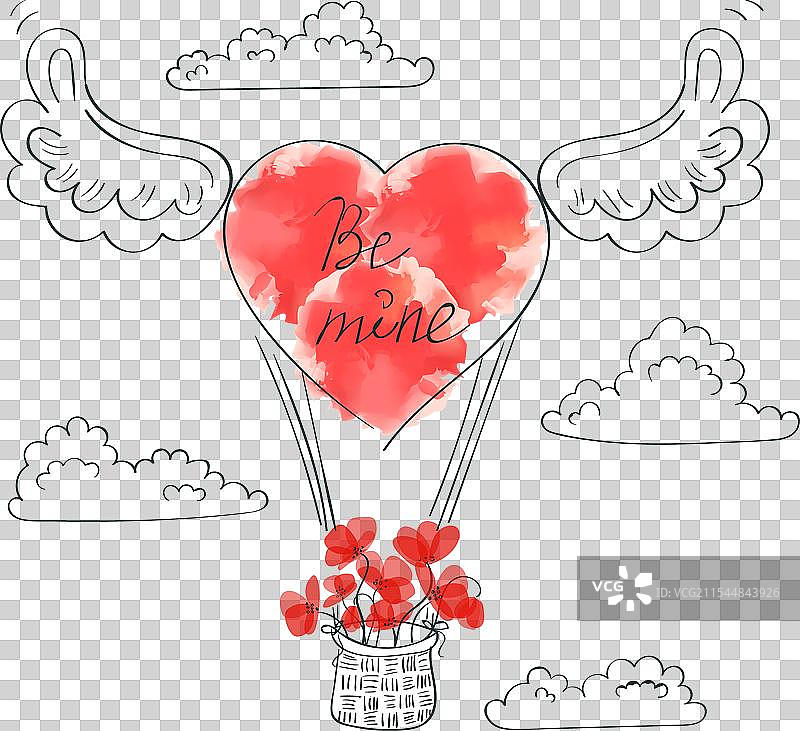 情人节气球与红色花朵图片素材