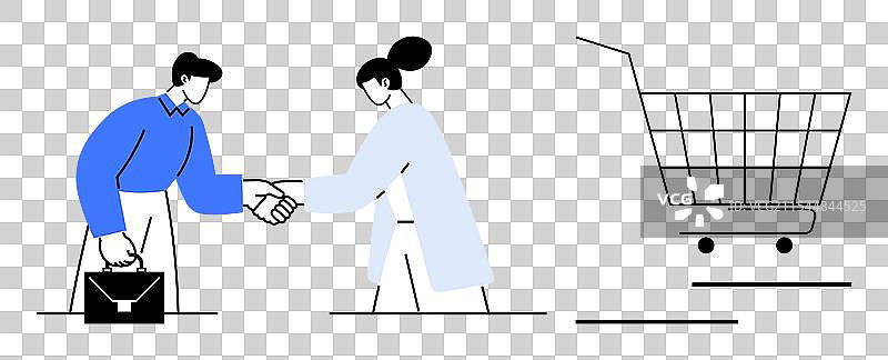 商业协议，握手与购物车图片素材