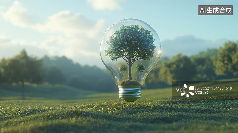 【AI数字艺术】绿色低碳环保能源，清洁能源，循环利用，回收能源，电灯泡图片素材