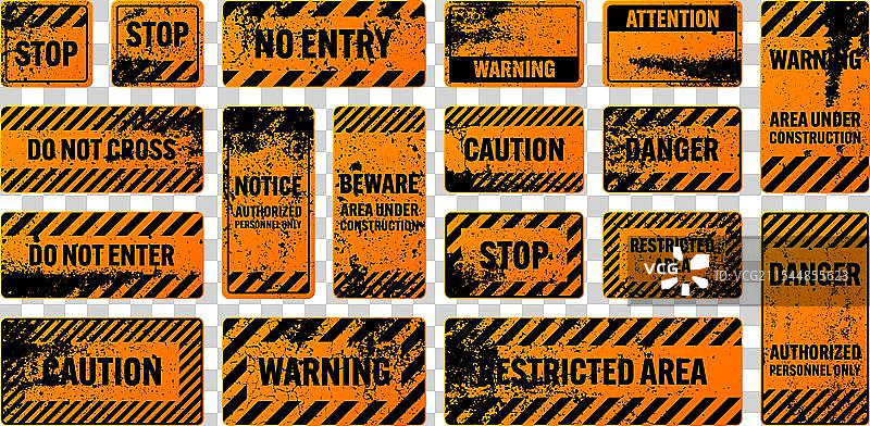 橙色磨损警告标志与斜线图片素材