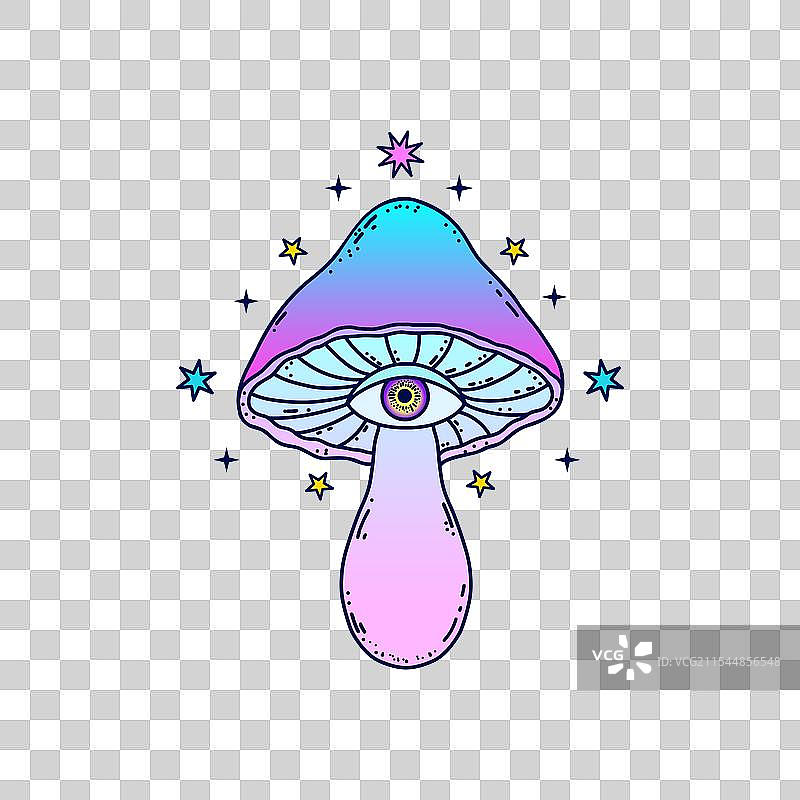 霓虹粉色和蓝色的第三只眼蘑菇图片素材